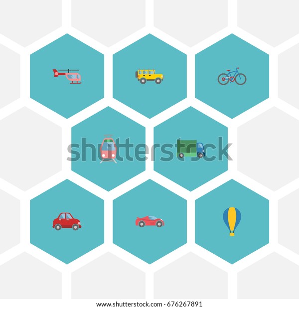 Flat Icons Car, Luxury Auto, Streetcar And Other\
Vector Elements. Set Of Vehicle Flat Icons Symbols Also Includes\
Tramcar, Truck, Streetcar\
Objects.