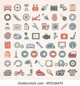 Flat Icons - Car and Motorcycle Parts