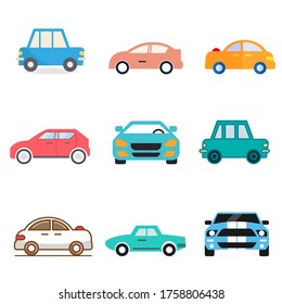 flat icons for Car side view and car front,transportation,vector illustrations