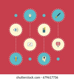 Flat Icons Case, Idea, Brush And Other Vector Elements. Set Of Original Flat Icons Symbols Also Includes Look, Wings, Vision Objects.