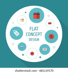 Flat Icons Case, Payment, Shopping And Other Vector Elements. Set Of Shopping Flat Icons Symbols Also Includes Trolley, Packaging, Online Objects.