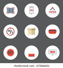 Flat Icons Case, Purchase, Support And Other Vector Elements. Set Of Magazine Flat Icons Symbols Also Includes Opening, Dress, Credit Objects.
