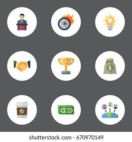 Flat Icons Cash, Bulb, Break And Other Vector Elements. Set Of Idea Flat Icons Symbols Also Includes Motivation, Manager, Break Objects.