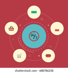 Flat Icons Cash, Trolley, Support And Other Vector Elements. Set Of Shopping Flat Icons Symbols Also Includes Payment, Day, Dress Objects.