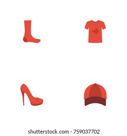 Flat Icons Casual, Hosiery, Hat And Other Vector Elements. Set Of Dress Flat Icons Symbols Also Includes Baseball, Socks, Clothing Objects.