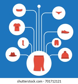 Flat Icons Casual, Shorts, Pompom And Other Vector Elements. Set Of Dress Flat Icons Symbols Also Includes Casual, Skirt, Pompom Objects.