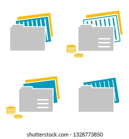 Flat icons of catalog and folders. Business and information technology theme. Vector illustration of documents. Accounting department