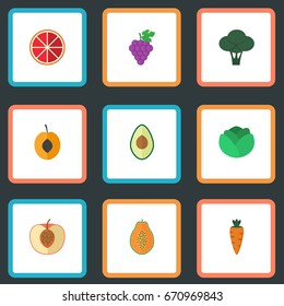 Flat Icons Cauliflower, Alligator Pear, Orange And Other Vector Elements. Set Of Berry Flat Icons Symbols Also Includes Nectarine, Orange, Pear Objects.