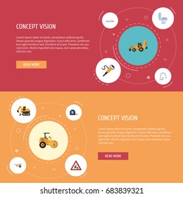 Flat Icons Caution, Roll Meter, Faucet And Other Vector Elements. Set Of Industry Flat Icons Symbols Also Includes Faucet, Equipment, Handcart Objects.