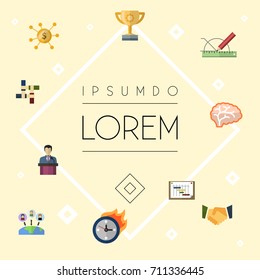Flat Icons Championship, Mind, Financing And Other Vector Elements. Set Of Projects Flat Icons Symbols Also Includes Trophy, Relatives, Joint Objects.