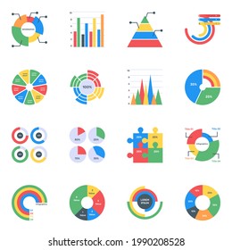 Flat Icons of Charts in Editable Style