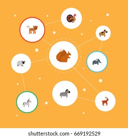 Flat Icons Chipmunk, Horse, Pony And Other Vector Elements. Set Of Alive Flat Icons Symbols Also Includes Panther, Mutton, Animal Objects.