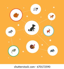 Flat Icons Chipmunk, Hound, Trunked Animal And Other Vector Elements. Set Of Alive Flat Icons Symbols Also Includes Chipmunk, Puma, Bishop Objects.