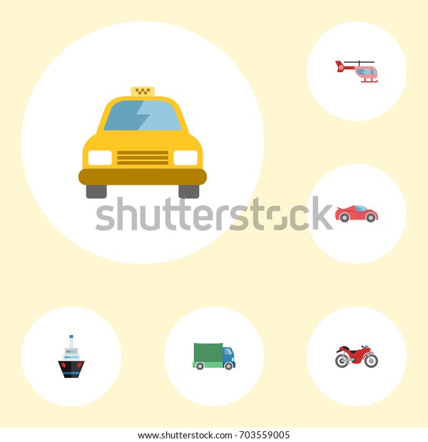 Flat Icons Chopper, Boat, Luxury Auto And Other\
Vector Elements. Set Of Auto Flat Icons Symbols Also Includes\
Motorcycle, Truck, Sport\
Objects.