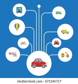 Flat Icons Chopper, Scooter, Airship And Other Vector Elements. Set Of Transport Flat Icons Symbols Also Includes Suv, Jeep, Bike Objects.