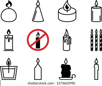 Flat icons Christmas candles isolated on white background. Icons candles set. Candles collection. Silhouettes of candles isolated on white background