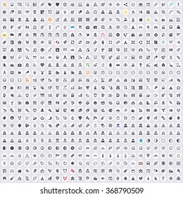 Flat icons in a circle. 576 universal symbols