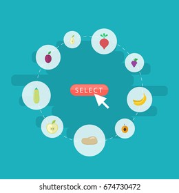 Flat Icons Cluster, Jonagold, Nectarine And Other Vector Elements. Set Of Berry Flat Icons Symbols Also Includes Praties, Root, Jonagold Objects.