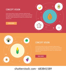Flat Icons Cluster, Jungle Fruit, Pawpaw And Other Vector Elements. Set Of Symbols Also Includes Pitaya, Cole, Nectarine Objects.