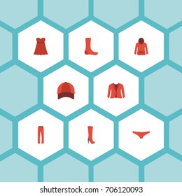 Flat Icons Coat, Pants, Evening Dress And Other Vector Elements. Set Of Clothes Flat Icons Symbols Also Includes Hosiery, Clothing, Underwear Objects.