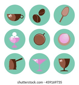 flat icons for coffee shops and Internet shops. Soft soothing colors.