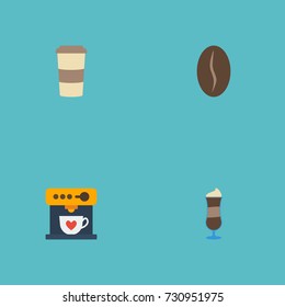 Flat Icons Coffeemaker, Plastic Cup, Arabica Bean And Other Vector Elements. Set Of Beverage Flat Icons Symbols Also Includes Latte, Go, To Objects.