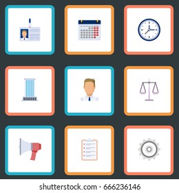 Flat Icons Cogwheel, Clock, Office And Other Vector Elements. Set Of Trade Flat Icons Symbols Also Includes Clock, Cogwheel, Badge Objects.