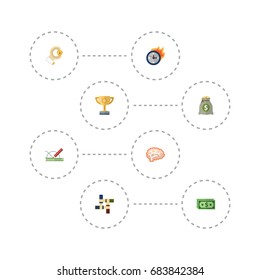 Flat Icons Coin, Design, Championship And Other Vector Elements. Set Of Startup Symbols Also Includes Income, Sponsor, Development Objects.