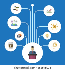 Flat Icons Coin, Support, Limit And Other Vector Elements. Set Of Projects Flat Icons Symbols Also Includes Teamwork, Light, Creature Objects.