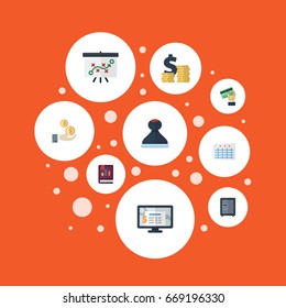 Flat Icons Coins Pile, Card, Tactics And Other Vector Elements. Set Of Accounting Flat Icons Symbols Also Includes Cash, Mark, Profit Objects.