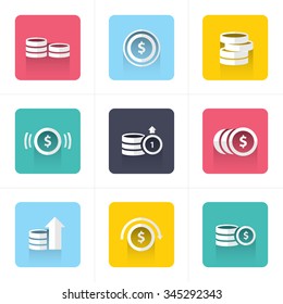 flat icons Coins Icons Set
