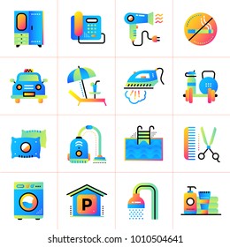 Flat icons collection of Hotel services. Modern icons for mobile application, presentation