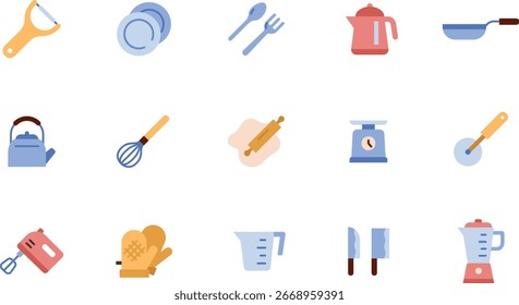 Flat Icons Collection of Kitchen Utensils and Cookware