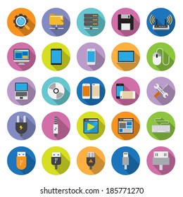flat icons collection with long shadow . Set 6. Computer & network