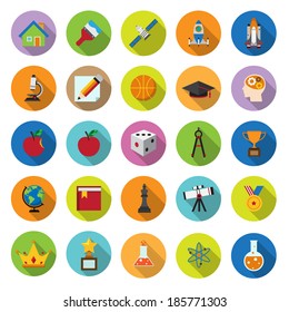 flat icons collection with long shadow . Set 8 . Science and education . Elements of this image furnished by NASA