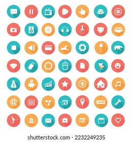 Colección de iconos planos con sombra larga