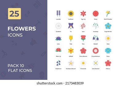 Flat Icons Collection. Set contains such Icons as red rose, sun flower, lirs, and more.