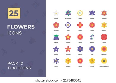 Flat Icons Collection. Set contains such Icons as red rose, sun flower, lirs, and more.