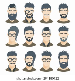 Flat icons collection of various male people. Modern design vector illustration set. Isolated on white background.