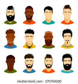 Flat icons collection of various male people. Modern design vector illustration set. Isolated on white background.