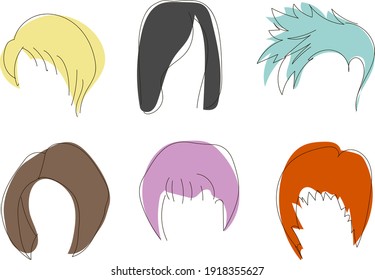 Flat icons collection various women and stylish short haircuts   color hairs  Modern design vector illustration avatars set  Isolated white background 