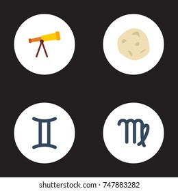 Flat Icons Comet, Optics, Virgin And Other Vector Elements. Set Of Astrology Flat Icons Symbols Also Includes Twins, Deva, Asteroid Objects.
