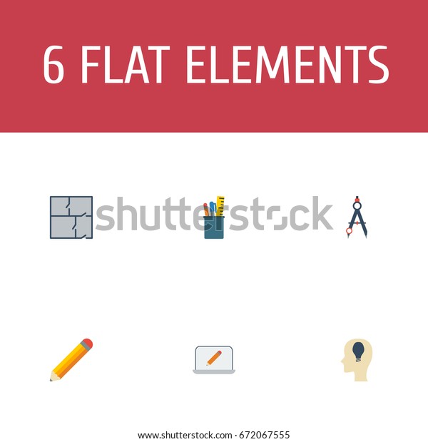 Flat Icons Compass, Case, Idea And\
Other Vector Elements. Set Of Creative Flat Icons Symbols Also\
Includes Monitor, Property, Dividers\
Objects.