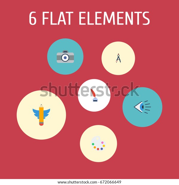 Flat Icons Compass, Pencil, Photo And Other\
Vector Elements. Set Of Creative Flat Icons Symbols Also Includes\
Palette, See, Artist\
Objects.