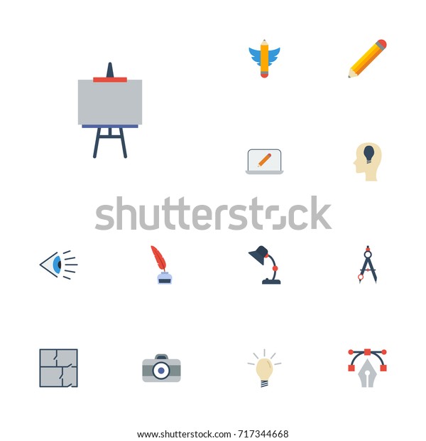 Flat Icons Compass, Photo, Illuminator And Other\
Vector Elements. Set Of Creative Flat Icons Symbols Also Includes\
Camera, Dividers, Compass\
Objects.