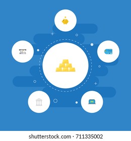 Flat Icons Computer, Bank, Money Box And Other Vector Elements. Set Of Finance Flat Icons Symbols Also Includes Money, Notebook, Piggy Objects.