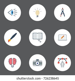 Flat Icons Concept, Bulb, Screen And Other Vector Elements. Set Of Constructive Flat Icons Symbols Also Includes Camera, Concept, See Objects.