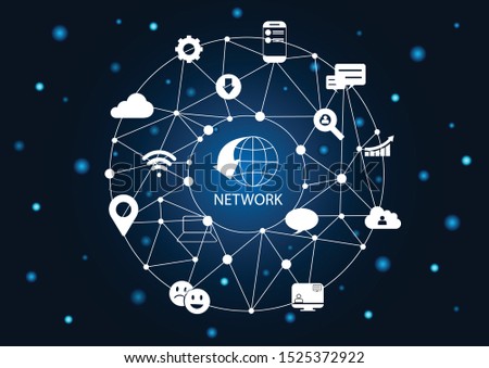 Flat icons concept for social media circles. Connection diagram people online on blue background. Network Illustration vector.