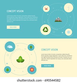 Flat Icons Conservation, Blossom, Eco Energy And Other Vector Elements. Set Of Eco Flat Icons Symbols Also Includes Peak, Blossom, Winter Objects.