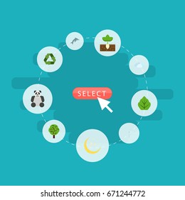 Flat Icons Conservation, Sky, Playful Fish And Other Vector Elements. Set Of Eco Flat Icons Symbols Also Includes Wind, Recycle, Gardening Objects.
